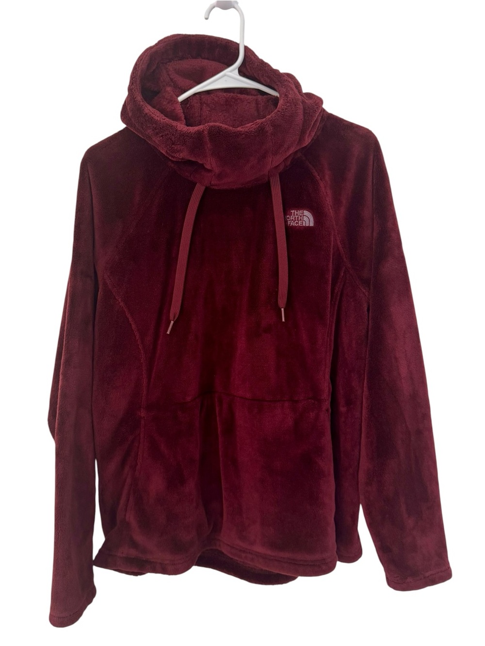 EUC The North Face Deep Burgundy Plush Fleece Funnel Neck Hoodie Size Large